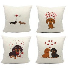 Dachshund Pillow Covers 18x18 Set of 4, Black and Tan Valentine Throw Pillow ...