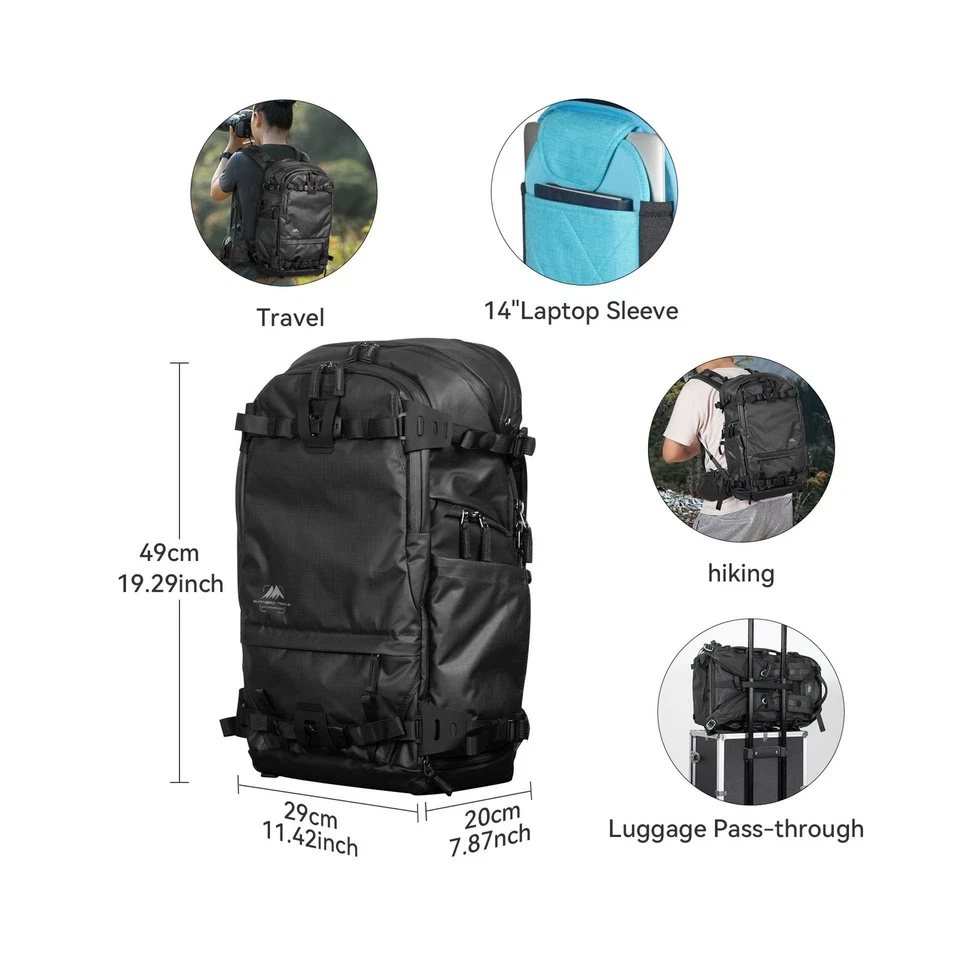 Mochila para cámara Tenzing 25L con cubierta de lluvia para fotógrafos computadora portátil de 14 pulgadas... Foto 3 de 4