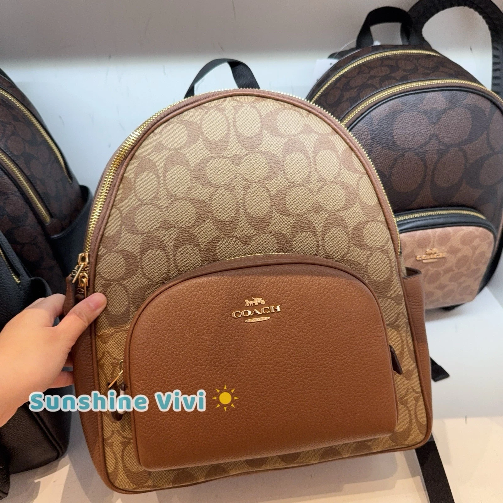 Zaino Coach Court 5671 IM Kaki sella pelle tela firmato nuovo con etichette