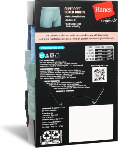 Hanes Boys' Originals Boxer Brief Underwear, Small, Green/Blue/Black 5-pack - Picture 4 of 7