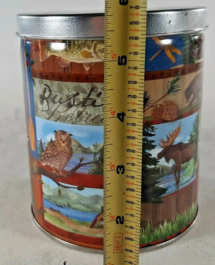 Rustic Retreat Cabin Lodge 6" TIN Canister Round - Owl, Moose, Bear, Deer, Trout - Image 3 of 4