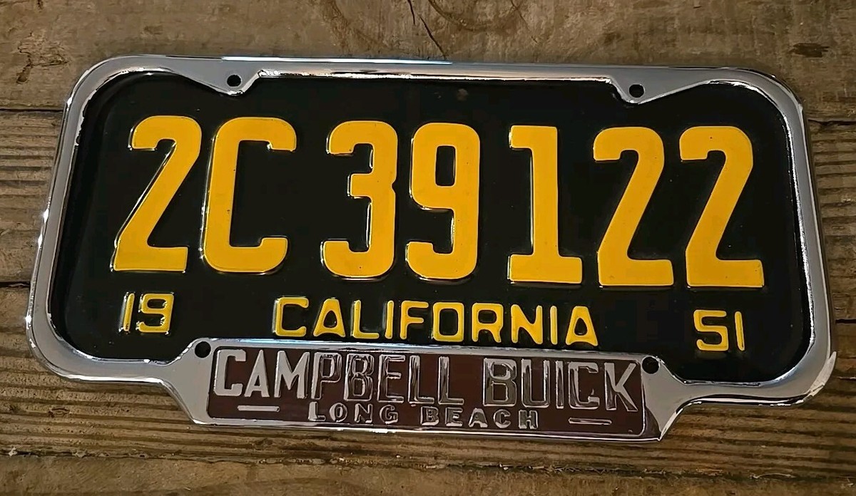 Rare California Campbell Buick License Plate Frame LONG BEACH 1951 