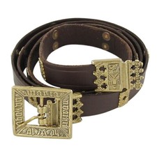 Renaissance Lord Knights Quatrefoil Medieval Handmade Leather Belt with Brass