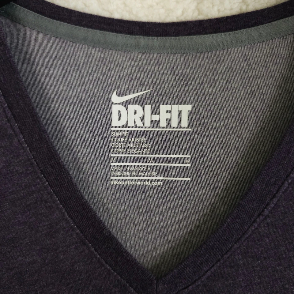 Nike Shirt Womens Medium Purple Slim Fit V Neck Long Sleeve Dri Fit Training Gym - Image 3 of 4