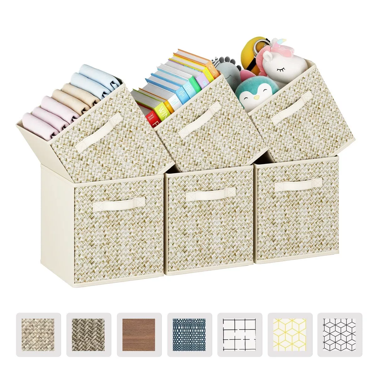6 Pack Fabric Storage Cubes with Handle Foldable 11 Inch Cube