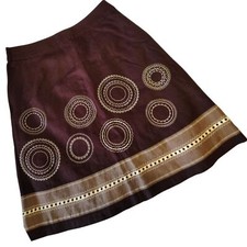 Talbots Vintage brown 100 Linen A-Line Knee Length Lined cotton Skirt Size 12