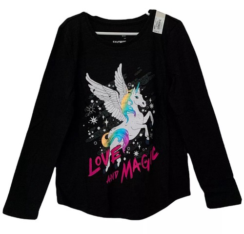SO Girls Top Black Long Sleeve Colorful Unicorn Graphic Glitter Size 6/6X New - Picture 10 of 11