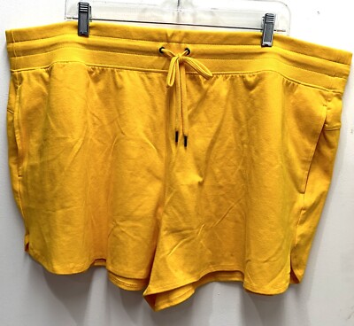 NWT TEK GEAR Women Mid Rise Drawstring Pockets Workout Yellow Shorts Plus Sz 2X