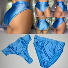 M 6 2pc Wet Second Skin Satin Hi Cut Leg Hi Waist Thong Hi Waist Panty Vtg Lot