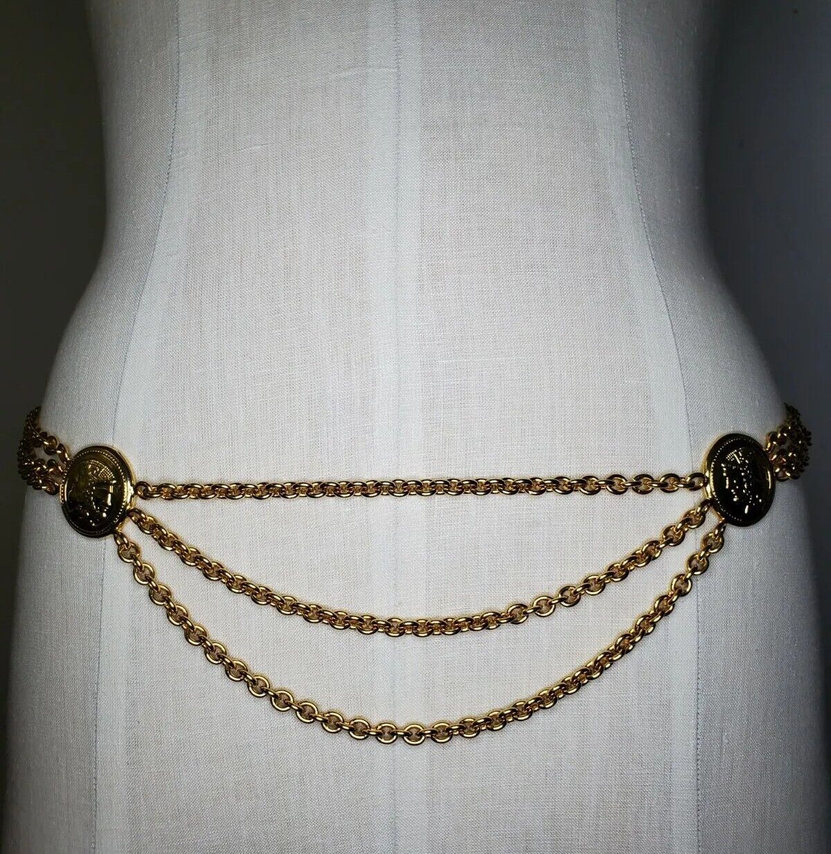 Vintage Fendi Janus Medallion Chain Belt in Gold (36 inch Length 