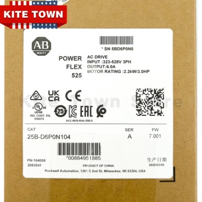 2026 New Factory Sealed Allen-Bradley 25B-D6P0N104 525 2.2kW 3Hp AC Drive