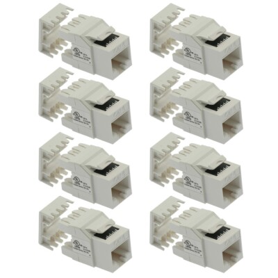 8x Cat6 RJ45 Ethernet LAN Network Keystone Jack 180° Degree 110 Punch Down White