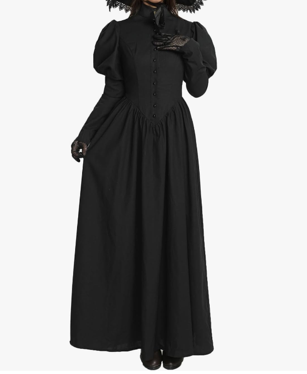 WOMENS Dress Retro Goth Halloween cosplay Costume w/ puff sleeves-black LARGE | eBay WOMENS Dress Retro Goth Halloween cosplay Costume w/ puff sleeves-black LARGE | eBay