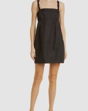 $275 Ganni Women's Black Ruched Strap Recycled Nylon Mini Dress Size 2/