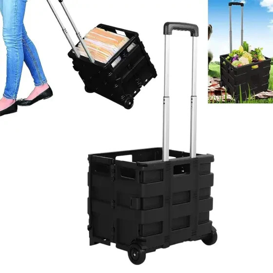 Carrello Trolley Pieghevole x Camper Barca Auto con Manico e Ruote con Cesta 30L
