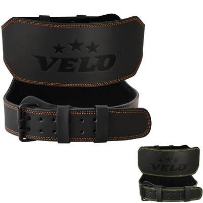 VELO Power Weight Lifting Buffalo Hide 6'' Leather Belt Gym Fitness Back Support