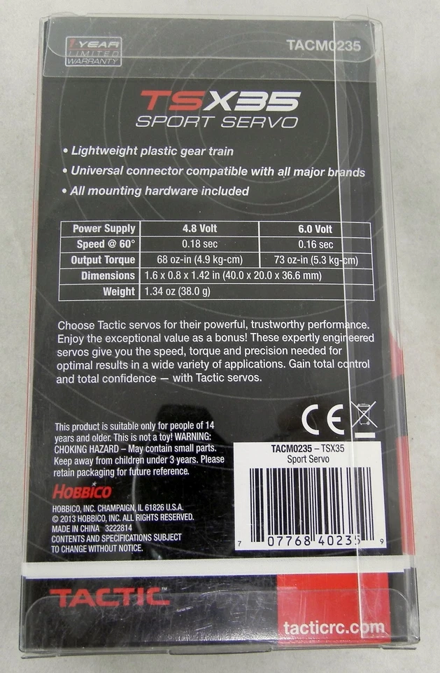 Tactic TSX35 Standard Analog Sport Servo - Tactic #TACM0235 - Image 3 of 3