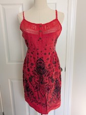 Free People Sunshine Benji Cotton Linen Blend Beaded Coral Mini Size 4 Boho 