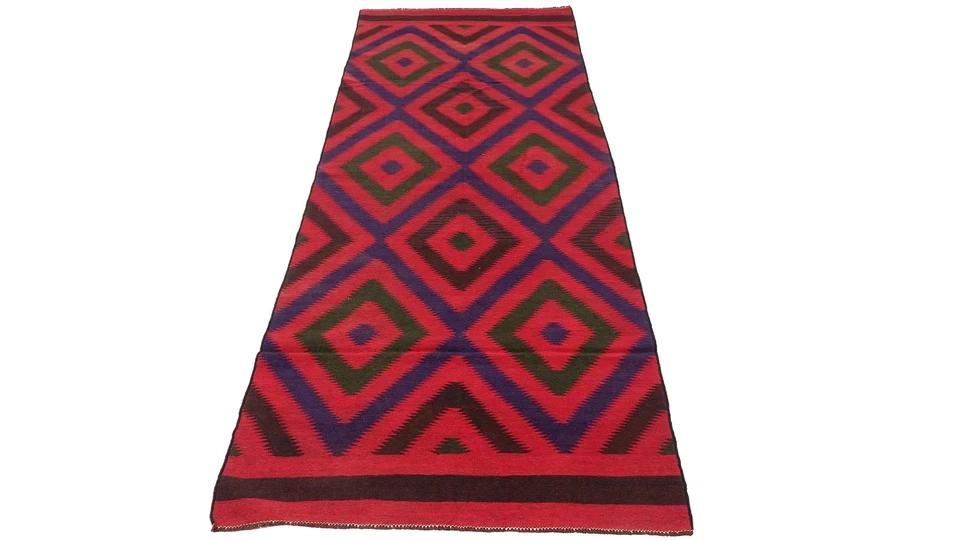 Afghan Kelim Soumakh Ghalmuri Teppich 120x380 Handgewebt Läufer Braun Streifen - Bild 2 von 4