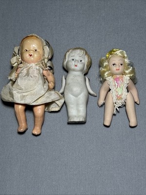 Vintage Lot of 3 Antique Porcelain Bisque Small Miniature Dolls Japan & other