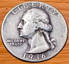 1936 Washington Quarter VG (Very Good) 90% Silver