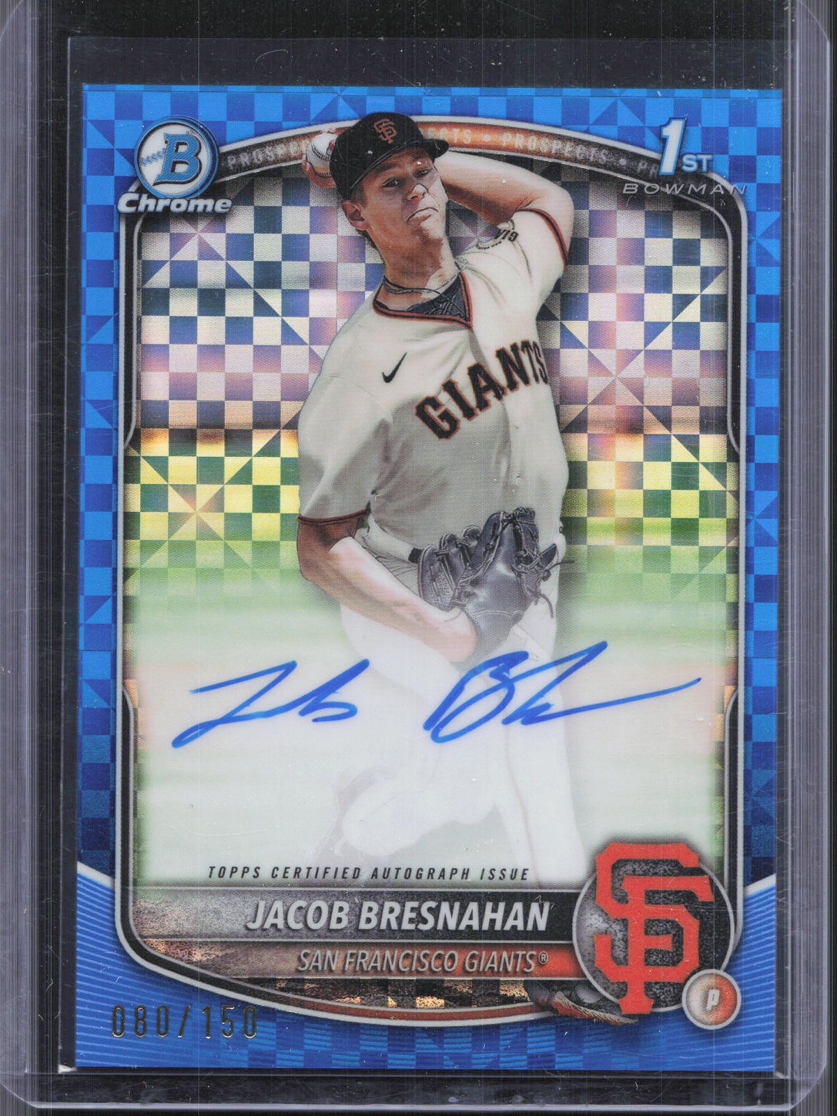 2025 Bowman #CPA-JBR Jacob Bresnahan 1st Chrome Auto Blue X-Fractor #/150