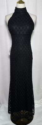 Bardot Maxi Gown Dress Large Sleeveless High Neck Halter Open Back Lace Black