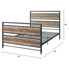 ACME Brantley Metal Full Bed with Wooden Headboard in Antique Oak and Sandy Gray