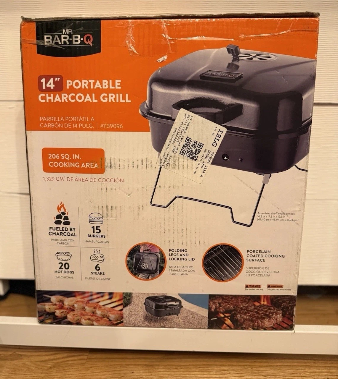 Portable Charcoal Grill 206 Sq in Black/Porcelain Coated Mr. Bar-B-Q Cooker NIB