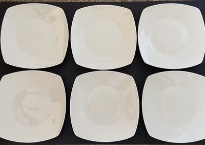 Gibson Home Zen Square White Dinner Plates 9 1/4  Set Of 6 EUC