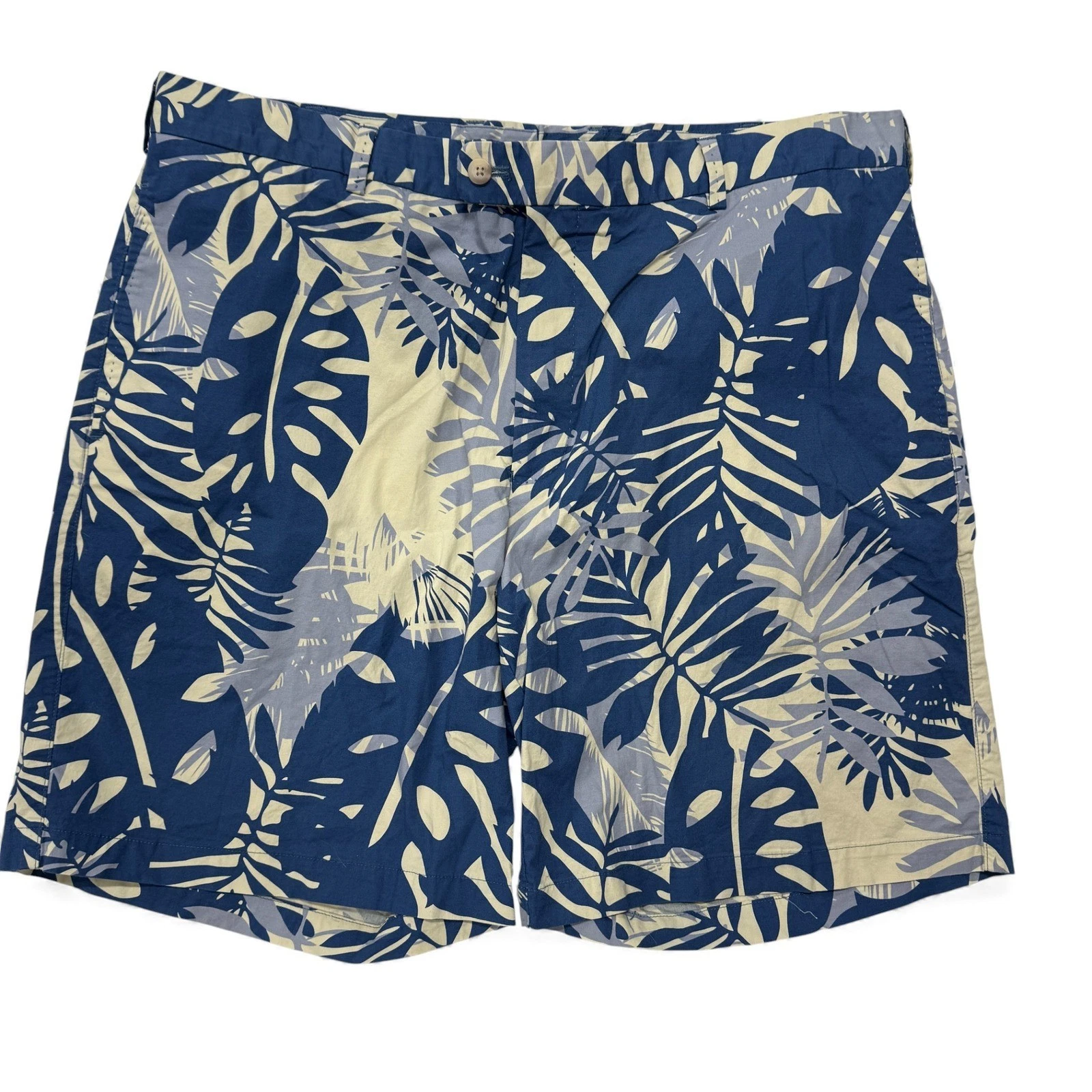 Peter Millar Mens Shorts 40 Tropical Leaf Print Blue Beige Golf Casual Hawaiian