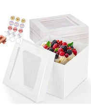 15pcs Cake Boxes, 10x10x8 Inches Tall Cake Box with Window, White Bakery Boxe...