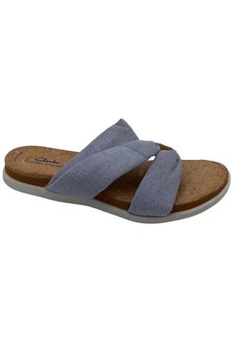 Sandali Clarks Cloudsteppers in lino con slide Eliza Skip blu