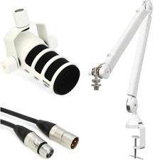 Rode PodMic Dynamic Broadcast Microphone and Boom Arm Bundle - White