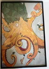 Steve Habersang (Habby Art), titled "Hop-to-pus Octopus Drinking Beer" Framed