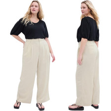 Gap Linen High Rise Wide Leg Pleated Trouser Pant Women's 10P Ivory Minimalist