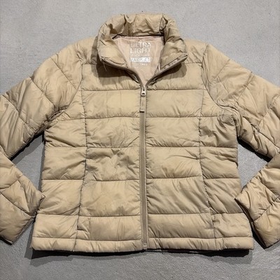 Love Tree Jacket Womens Small Beige Ultra Light Packable Hooded Puffer Zip Up