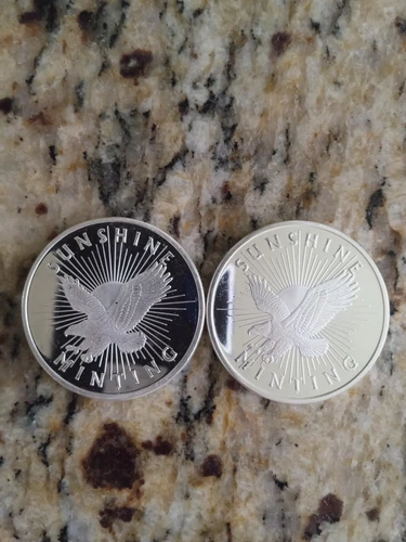 2-Sunshine Silver Eagle Rounds .999 Fine Silver 1 Troy oz. Sunshine Mint