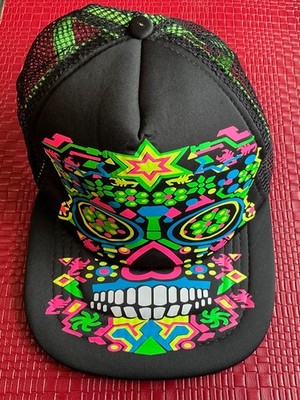 Day Of The Dead Skull Hat Cap Snap Back Adult One Size Black Trucker
