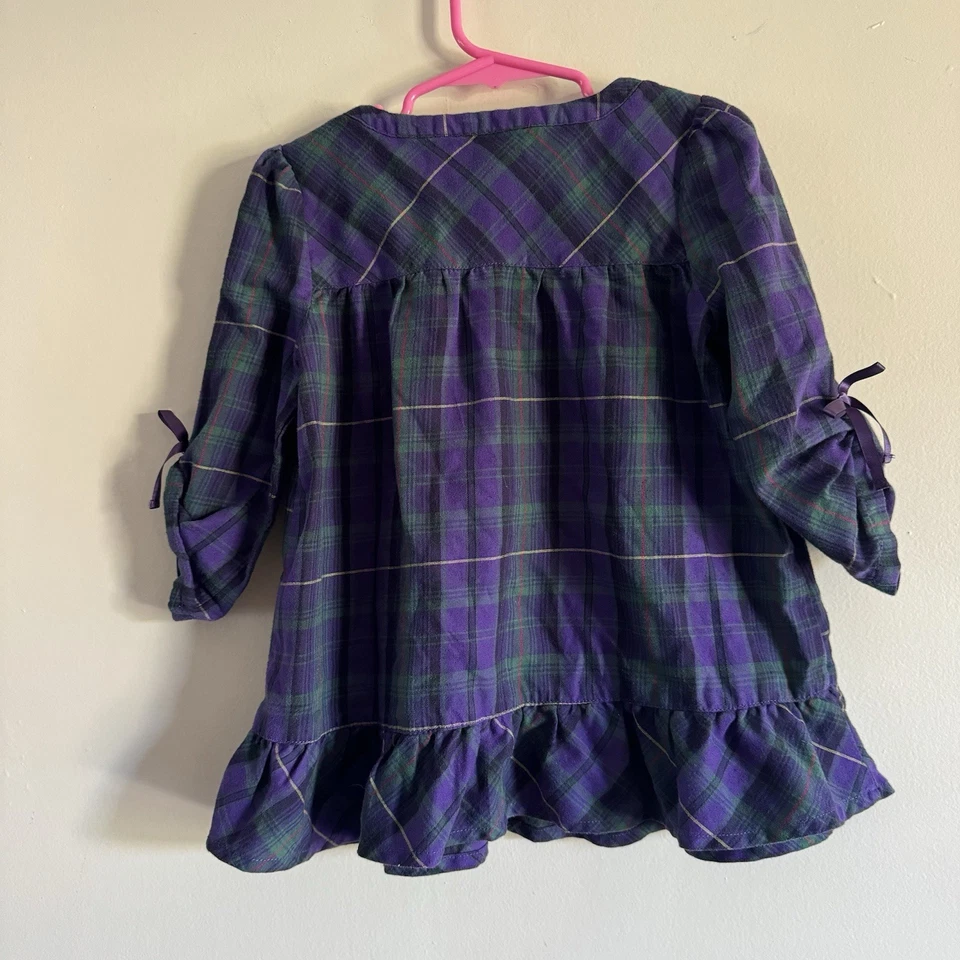 CHAPS Bebé Niñas Vestido Túnica Talla 4 Púrpura Cuadros Algodón 4T Camisa Blusa a Cuadros Foto 2 de 4