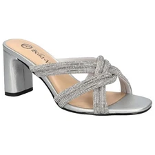 Bella Vita Women Carmen Cross Strap Slide Sandals Size US 7.5N Silver w/ Stones