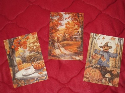 Scrapbooking- oder Junk-Journal-Karten 3er Set * Aquarell Herbst im Dorf 