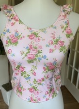 Ralph Lauren Pink Floral Ruffle Sleeve Tank Top Girls XL 16 Sleeveless Stretch