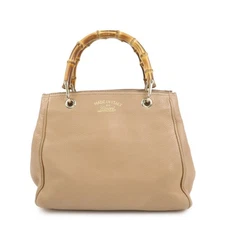 GUCCI Bamboo Leather 2 Way Bag Hand Shoulder Bag Pink Beige 336032 Auth Used F/S
