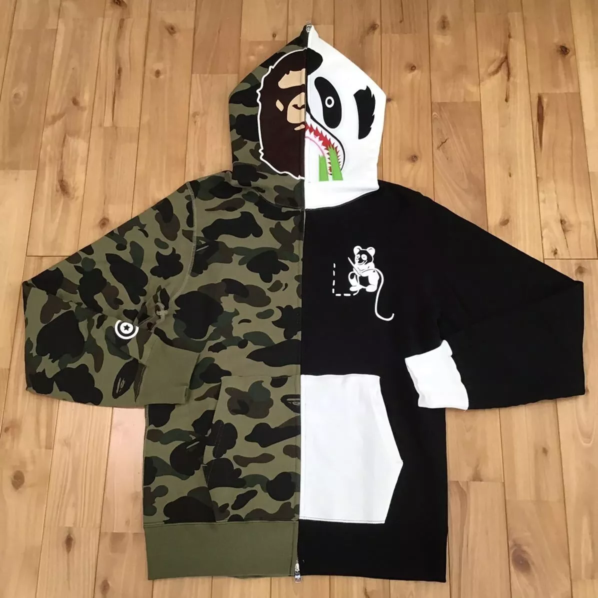 BAPE Ape head panda full zip hoodie 1st camo green x black A Bathing Ape Size L