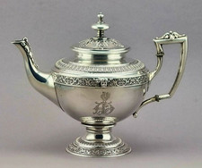 Antike Prunk Teekanne 800er Silber Kanne Koch & Bergfeld Wappen Monogramm (123)