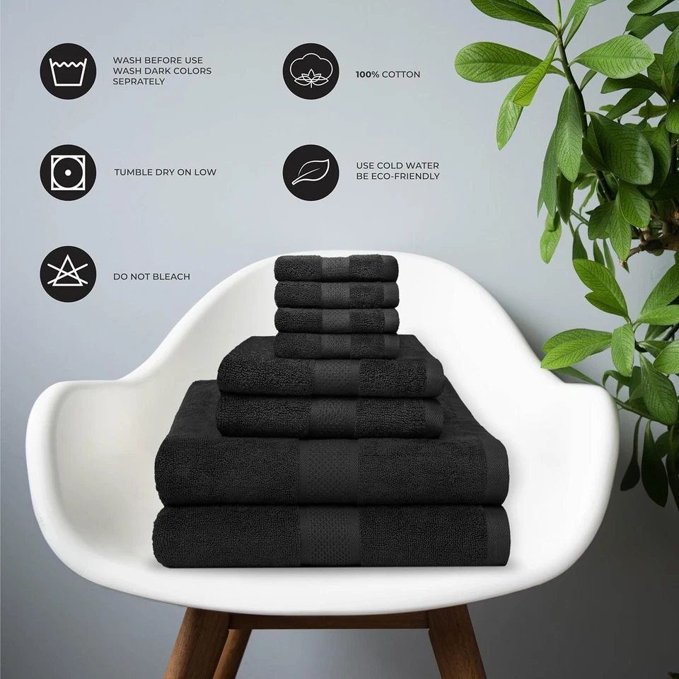 8 PIECES BLACK TOWEL GIFT SET (2 BATH, 2 HAND, 4 WASHCLOTH TOWELS ) 100% COTTON - Image 3 of 4