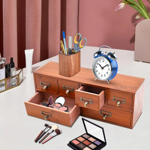 6 Drawers Desktop Dresser Wooden Storage Dressers Chests of Drawers for Bedroom - Picture 21 of 21