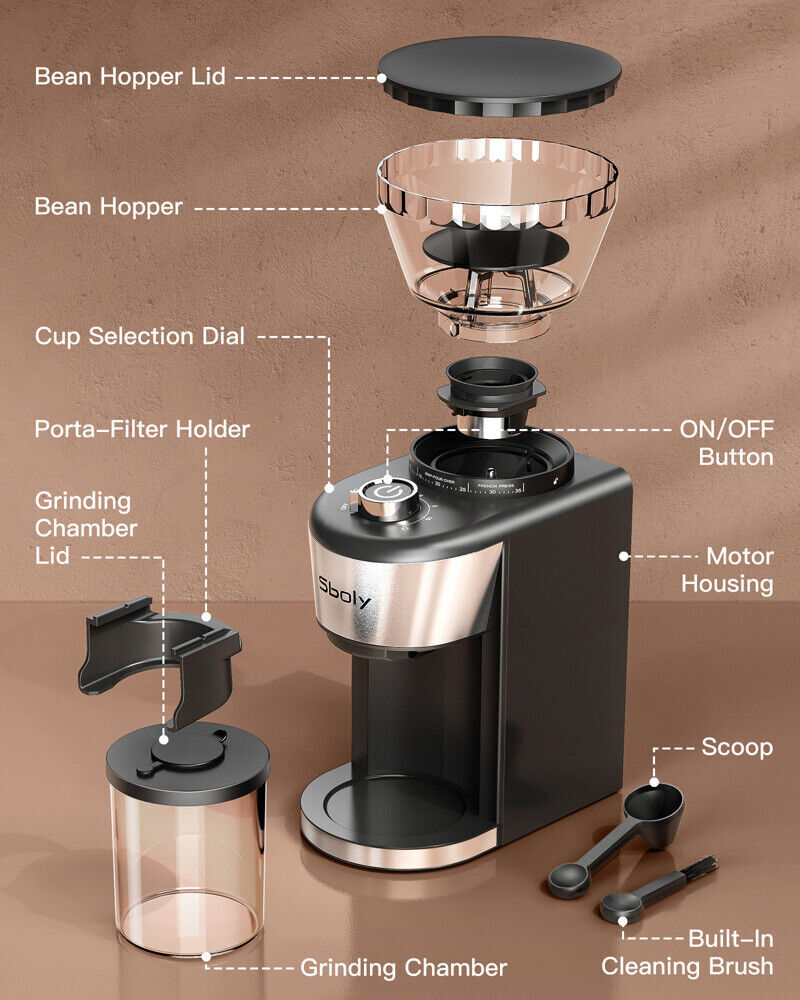 トップ Conical Burr Coffee Grinder AntiStatic Electric Bean for MessFree