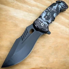 Grim Reaper Spring Assisted OPEN Pocket Folding Skull Rescue Knife Blade